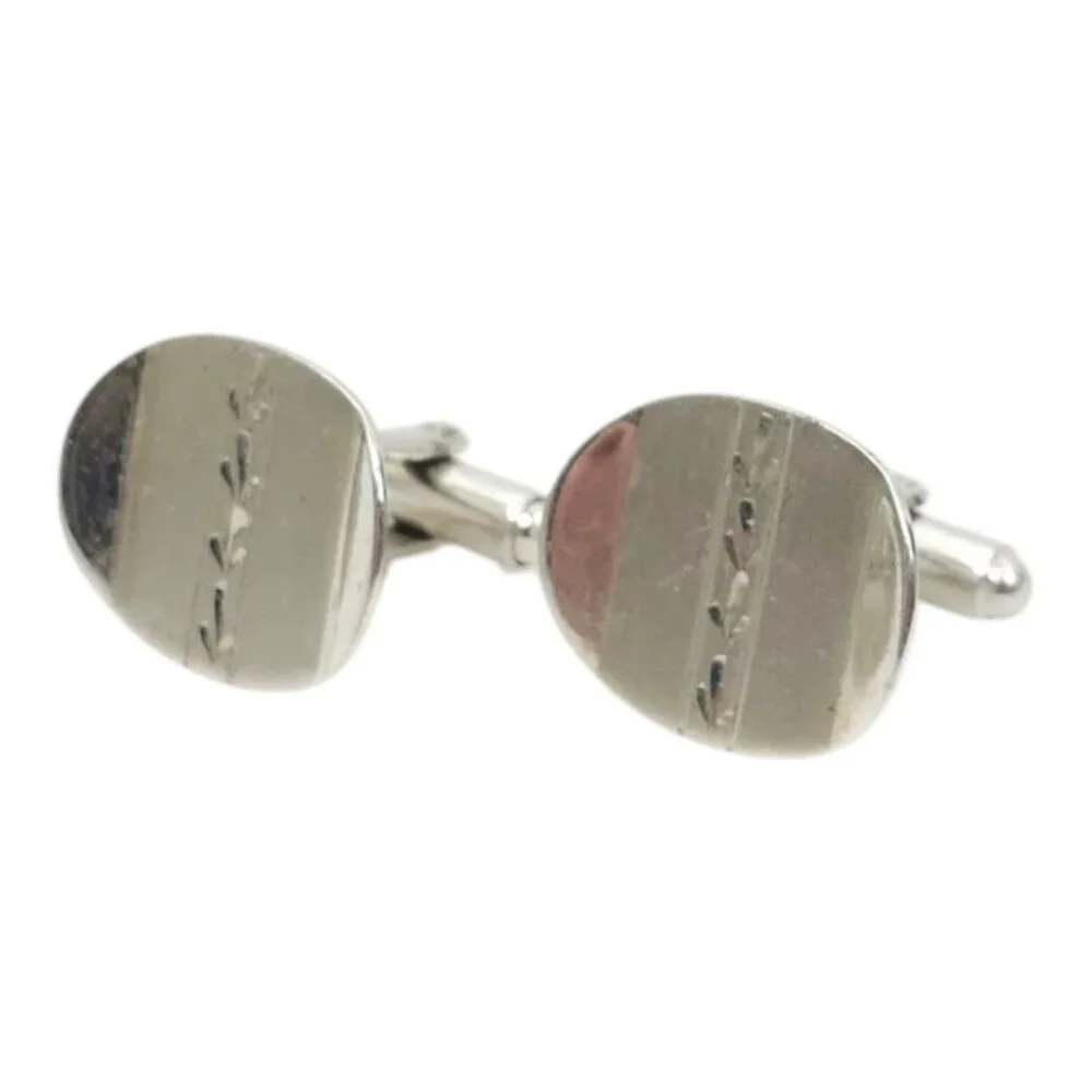 Shields Silvertone Etched Cufflinks Rectangle Men Vintage MCM Jewelry Accessory